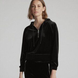 RAG & BONE Womens’ Black Velour 1/2 Zip Hooded Pullover Shirt Size XXS